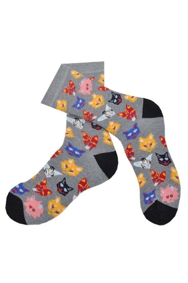 Flora Erkek Kedi Desenli Hareketli Çorap Gri - 41/44 - Image 1
