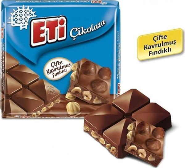 Eti Çikolata Çifte Kavrulmuş Fındıklı Sütlü Kare 60 g x 6 Adet - Image 1