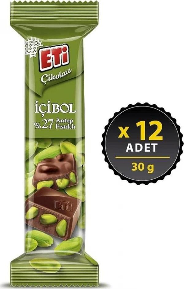 Eti Çikolata İçibol %27 Antep Fıstıklı 30 g x 12 Adet - Image 1