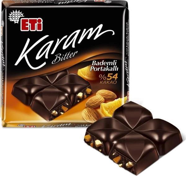 Eti Karam %54 Kakaolu Bademli Portakallı Bitter Çikolata 60 g x 6 Adet - Image 1