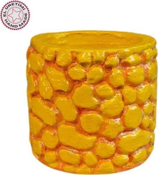 Uretti - Ayşe 7362  2273 El Yapımı Taş Desenli Dekoratif Minik Sarı Saksı / Biblo - 6 x 7 cm - Image 1