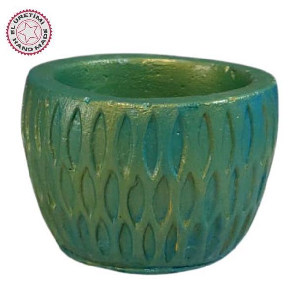 Uretti - Ayşe 7362 3907 El Yapımı Desenli Dekoratif Minik Yeşil Saksı / Biblo - 6 x 7 cm - Image 1