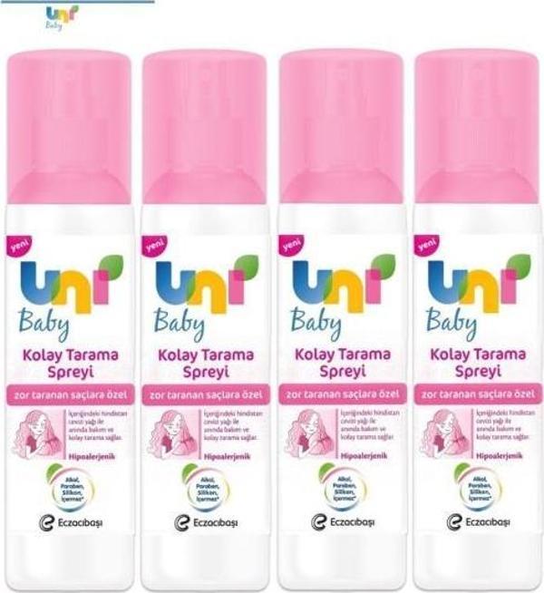 Uni Baby Zor Taranan Saçlara Özel Kolay Saç Tarama Spreyi 200 Ml x 4 Adet - Image 1