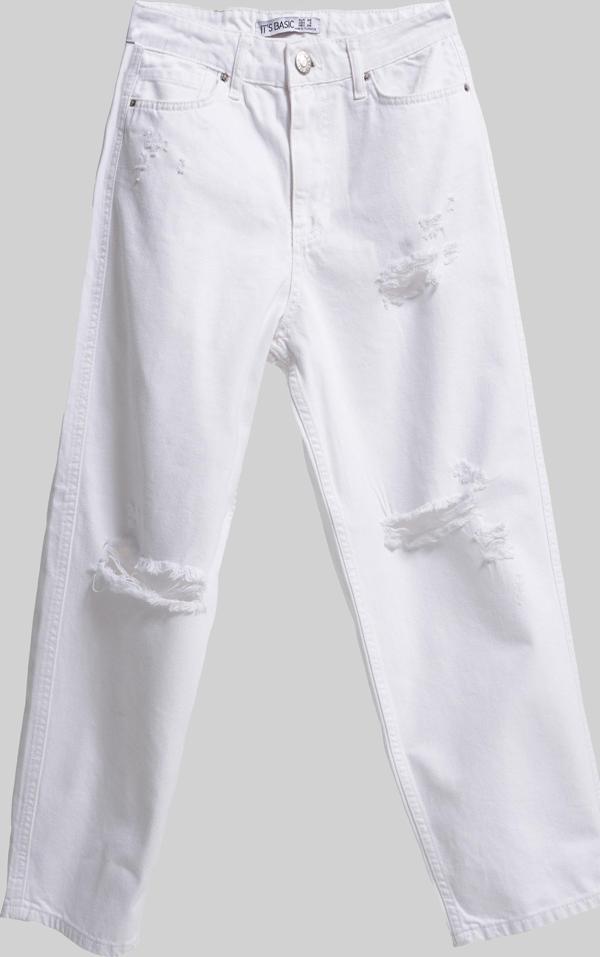 Kadın Beyaz Renk 13s5-2 Relax Fit %100 Koton Yırtık Detaylı İç Göstermez Denmi Jean - Image 1