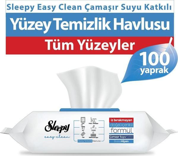 Sleepy Easy Clean Çamaşır Suyu Katkılı Yüzey Temizlik Havlusu 100 Yaprak 5 Paket - Image 1