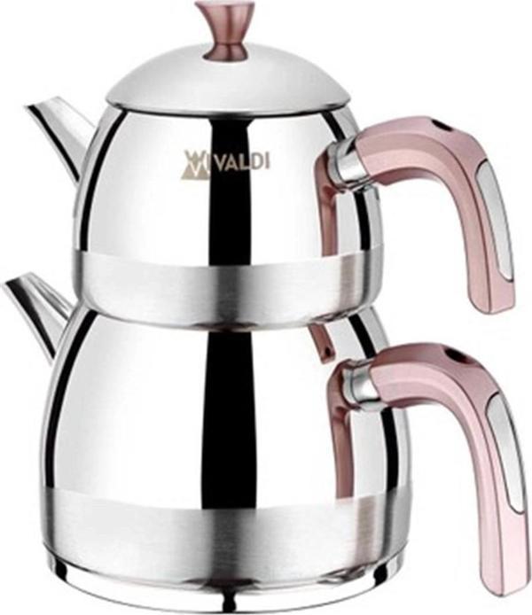 VIVALDI PREMİUM ÇELİK  MİNİ ÇAYDANLIK 4 PARÇA ROSE KUPLU G028 - Image 1