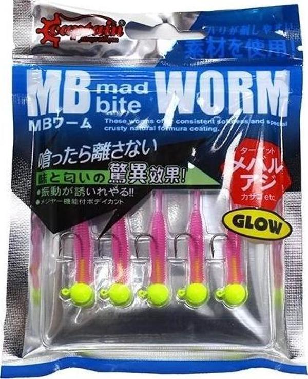 Captain 3521 Mini Worm 4.5cm Jig Headli LRF Silikonu 5'li SET Renk:03 - Image 1