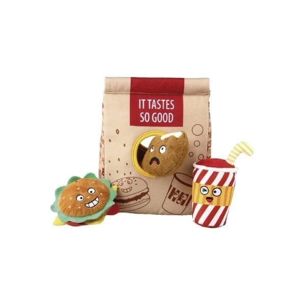 Gigwi Fast Food Oyun Çantası Peluş Kedi ve Köpek Oyuncağı 11.5x21.8x26 Cm - Image 1