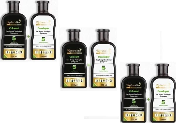 Saç Siyahlaştırıcı Şampuan Saç Rengi Yenileyici Şampuan Unisex 3Adet, Naturaline - Image 1