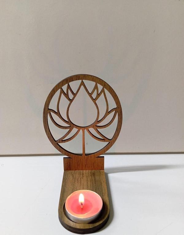 Büro Ev Dekoru için Mumlu Lotus Çiçeği Projeksiyon Gölgelikli Kahve Ahşap Mumluk - Image 1