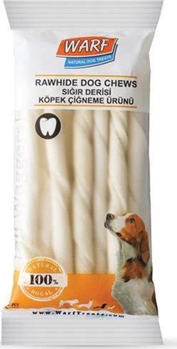 Warf Beyaz Burgu Çubuk Sığır Derisi Köpek Ödülü (12 Cm-20li Paket) - Image 1