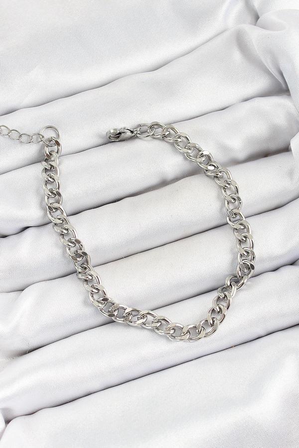 Bakımlı Erkek için Silver Çelik İnce Zincir Tarz Künye Bileklik - Image 1