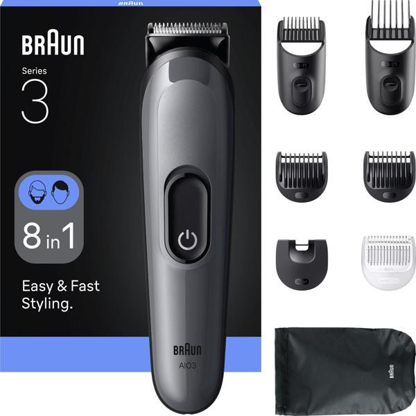 Braun Hepsi Bir Arada Series 3, 8’i 1 arada Tıraş Kiti, Keskin Bıçak, 14 Uzunluk, AIO3540 - Image 1