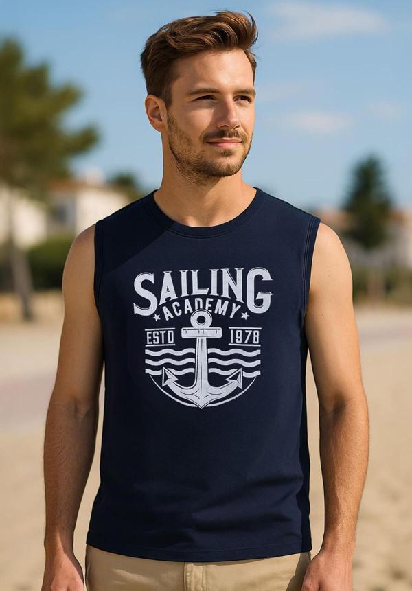 Erkek %100 Pamuk Bisiklet Yaka Baskılı Kolsuz T-shirt - Image 1