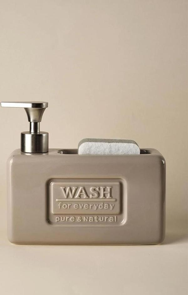 Ashley Taupe Porselen Sıvı Sabunluk - Sünger Hazneli Mutfak Sabunluğu - 750 ML - Image 1