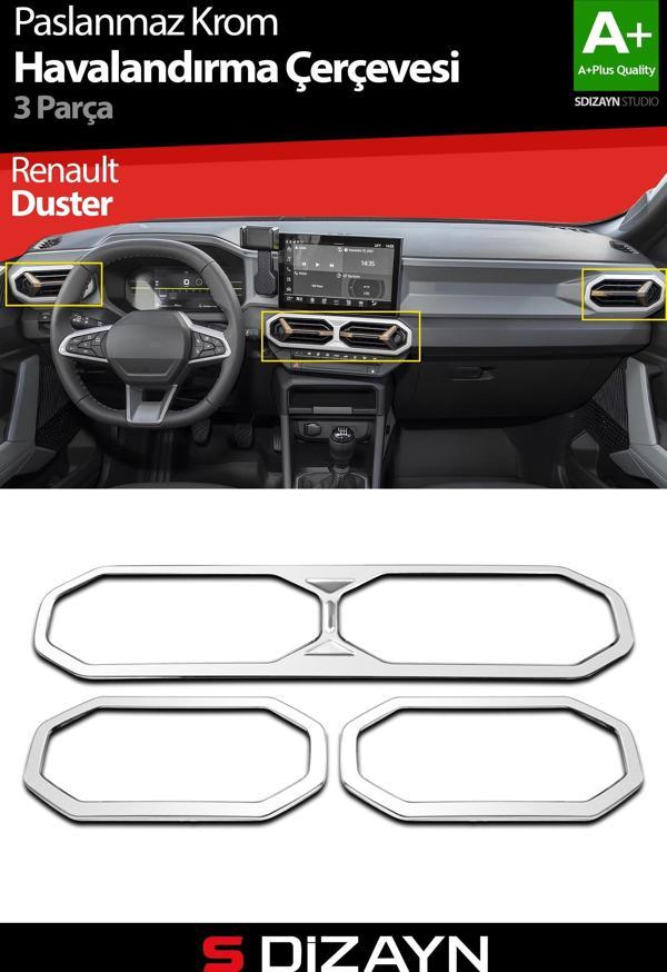 S-Dizayn Renault Duster Krom Havalandırma Çerçevesi 3 Prç. 2024 Üzeri A+ Kalite - Image 1