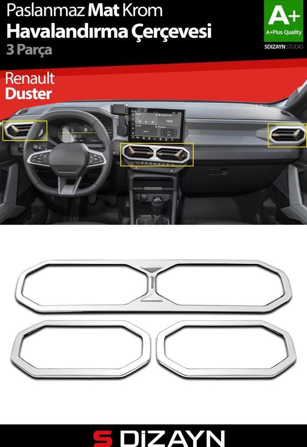 S-Dizayn Renault Duster Krom Havalandırma Çerçevesi 3 Prç. 2024 Üzeri (Mat Krom) A+ Kalite - Image 1