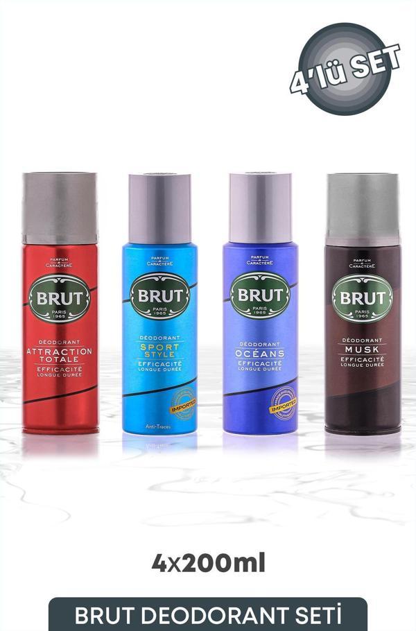 Brut Deodorant Seti Oceans, Attraction, Sports, Musk 4*200 ml - Image 1