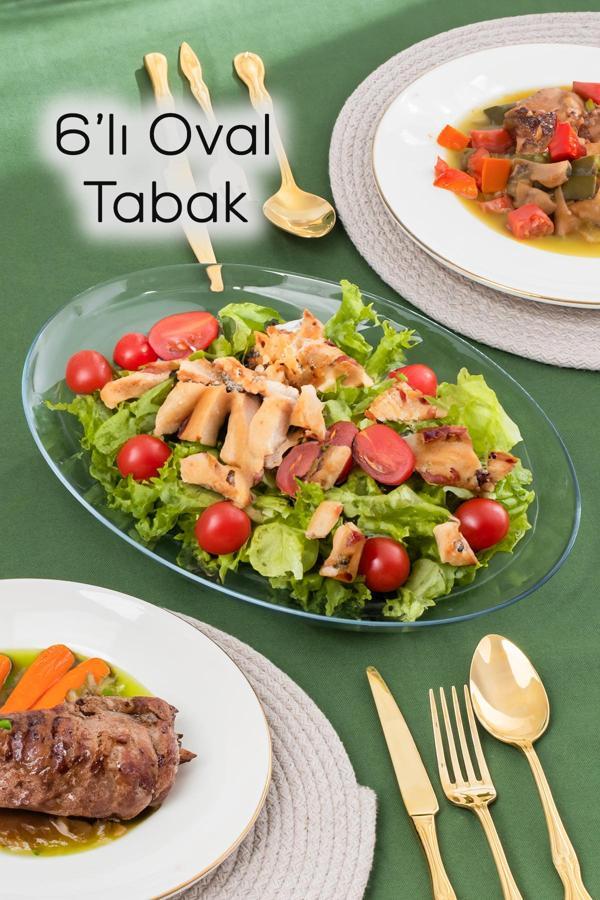 Paşabahçe 10336 6lı Oval Servis Tabak Seti - Şeffaf Cam Sunum Tabakları 25x33 cm - Image 1