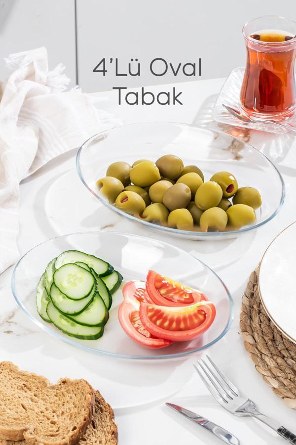 Paşabahçe 10357 4lü Oval Servis Tabak Seti - Şeffaf Cam Sunum Tabakları 21x16 cm - Image 1