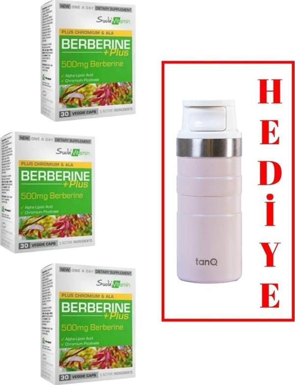 3 ADET SUDA VİTAMİN BERBERINE PLUS 30 KAPSÜL (TANQ ÖMÜR BOYU GARANTİLİ 350CC TERMOS HEDİYELİ) - Image 1