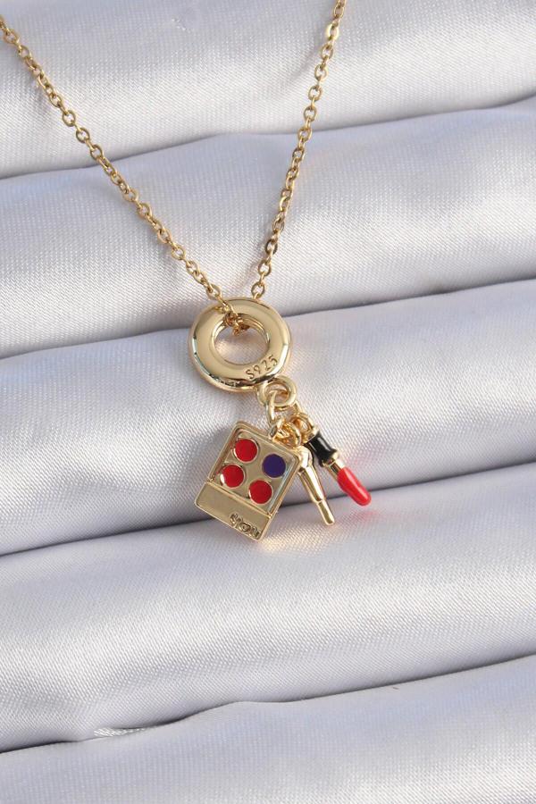 316L Çelik Gold Renk Makyaj Paleti Figür Charm Model Kadın Kolye - Lisinya - Image 1