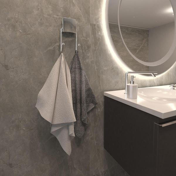 Dekoratif Krom Metal Çift Kancalı Askı – Yapıştırmalı, Vidasız Pratik Montaj Banyo & Mutfak  - Image 1