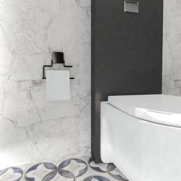 Dekoratif Siyah Metal Kağıtlık Askı – Yapıştırmalı, Vidasız Pratik Montaj Banyo & WC - Image 1