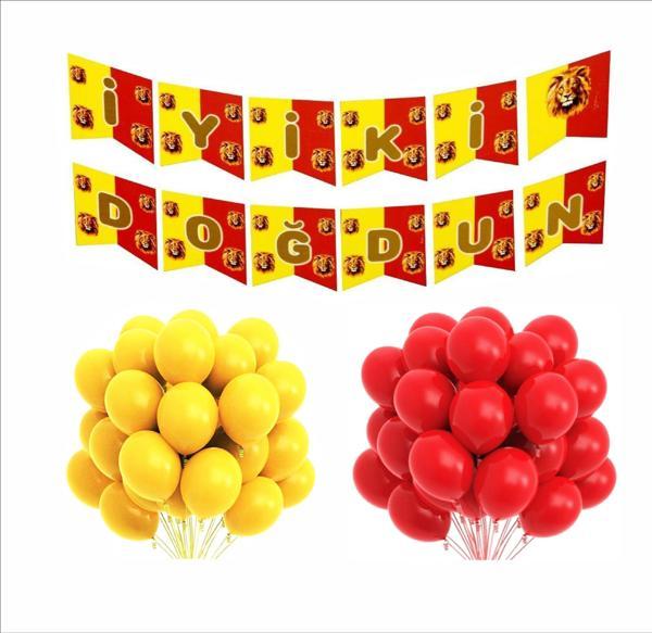 Sarı Kırmızı Taraftar Iyi Ki Doğdun Banner Ve 5 Adet Sarı Balon - 5 Adet Kırmızı Balon Set - Image 1