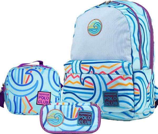 Cambridge Polo Club Wave Çift Ana Bölmeli Unisex Çocuk İlkokul Çanta Set - Image 1