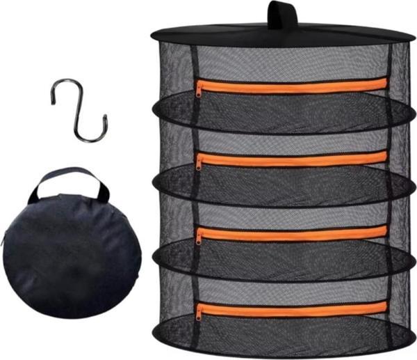 TİNEKE  4 Katlı Fermuarlı Meyve Sebze Kurutma Filesi | Katlanabilir Doğal Kurutma Sepeti TURUNCU - Image 1