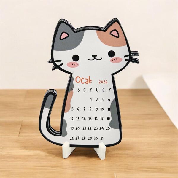 2026 Takvim - Kedi Masaüstü Takvim- Standlı Takvim - Image 1