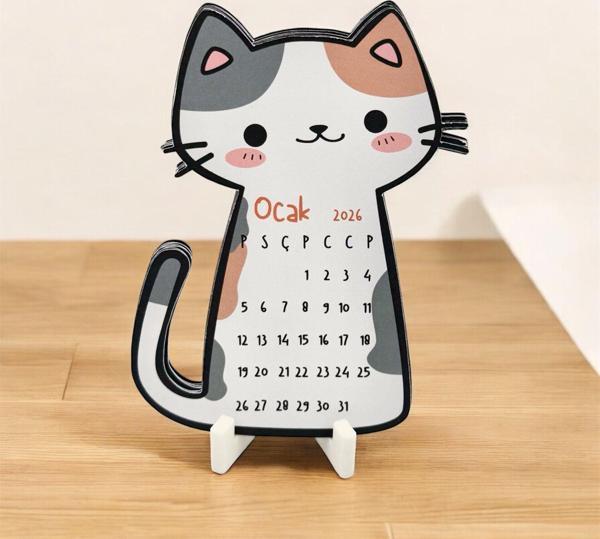 2026 Takvim - Kedi Masaüstü Takvim- Standlı Takvim - Image 1