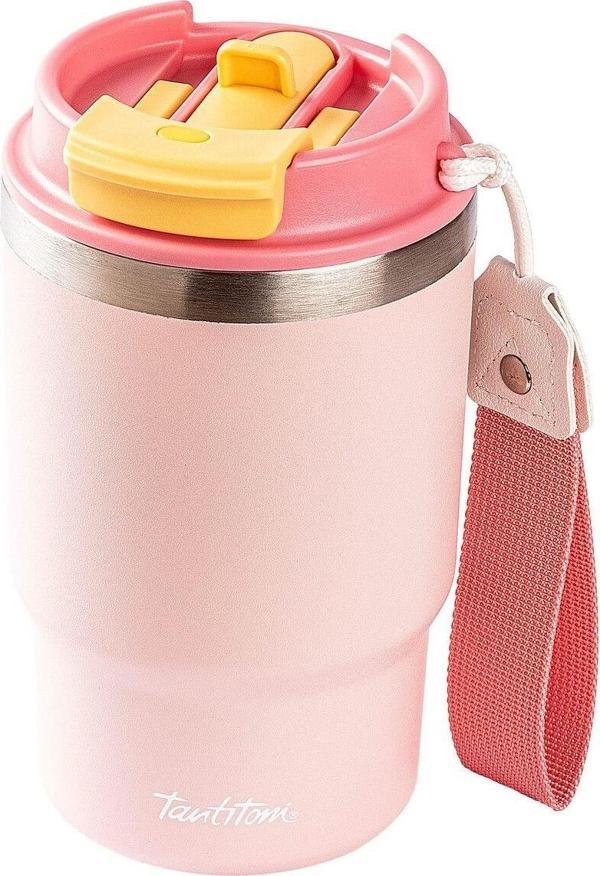 Tantitoni 2'si 1 Arada Kapaklı Termos Bardak 480ml Pembe - Image 1
