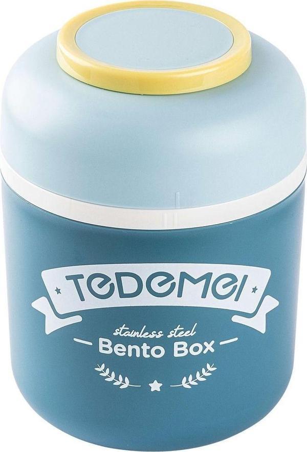 Tantitoni Tedemeı Paslanmaz Çelik Yuvarlak Kaşıklı Yemek Taşıma Kabı 780ml Mavi  - Image 1