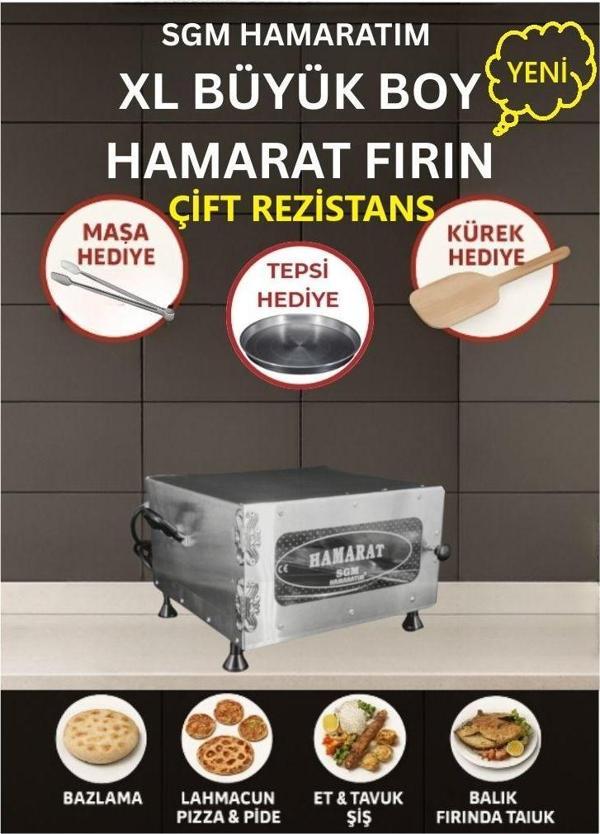 SGM Hamaratım & Elis Concept Hamarat XL Büyük Boy Çift Rezistans Pratik Fırın 2500W Bazlama Lahmacun - Image 1