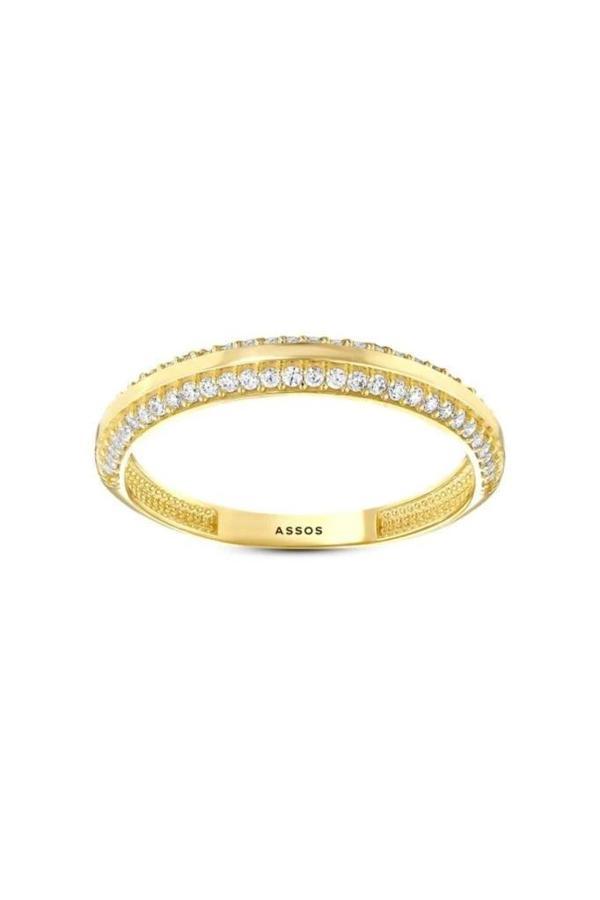 Taşlı Yarım Tur Altın Yüzük - 14k - 1.41gr - Image 1