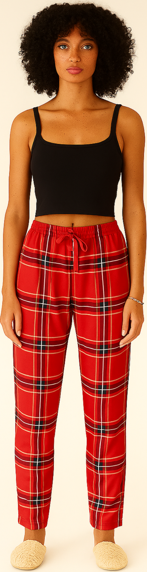 Kadın Süet Pijama Tek Alt | Kırmızı Yeşil - Image 1