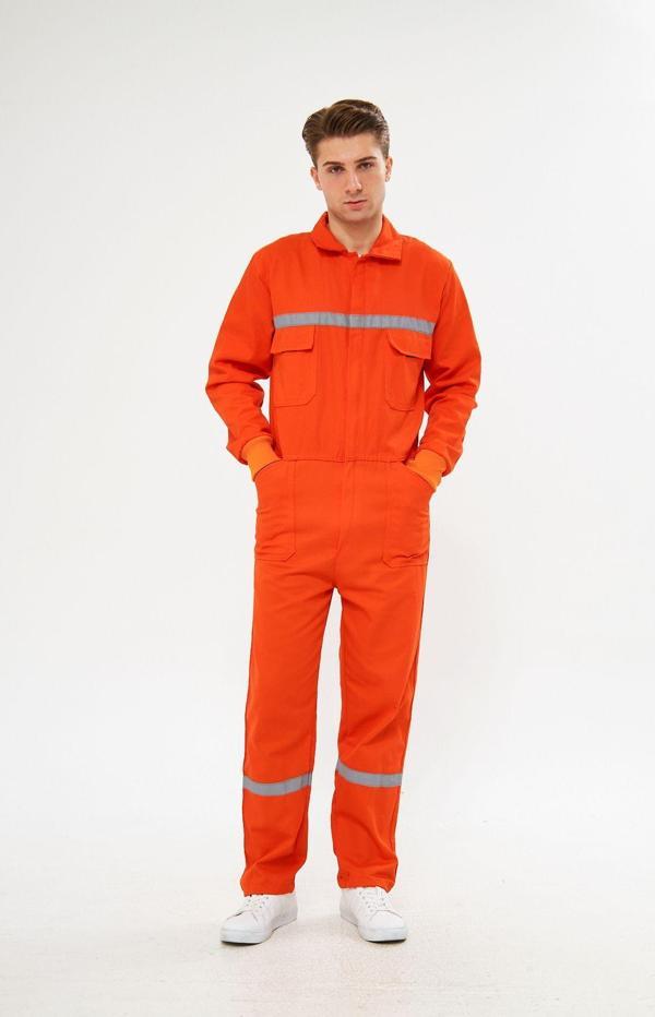 Mervem Orange Safety Bütün %100 Pamuk Reflektörlü İşçi Tulumları - Image 1