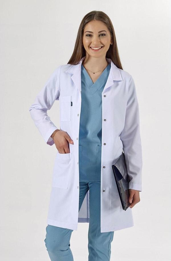 Tekbir Bayan Beyaz Önlük Klasik Yaka ,Alpaka Önlük, Doktor Önlük, Öğrenci Önlük, Öğretmen Önlük, Stajyer - Image 1