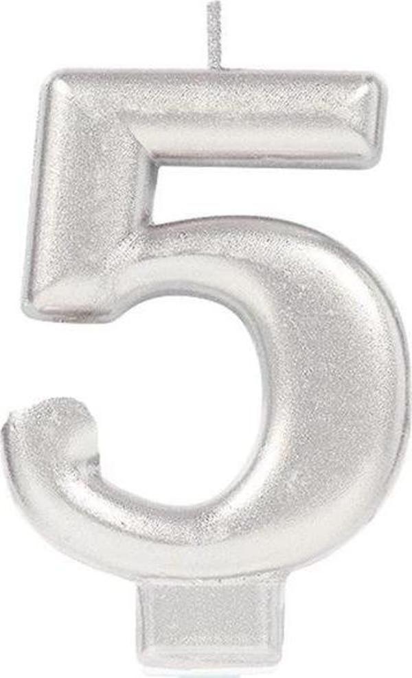 5 Rakam Mum Gümüş Renk - Image 1