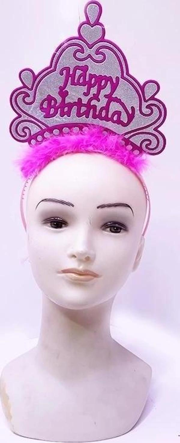 Happy Birthday Neon Pembe Renk Doğum Günü Tacı 24x15 Cm - Image 1