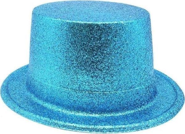 Floresan Mavi Renk Simli Uzun Fötr Melon Şapka 12 Cm - Image 1