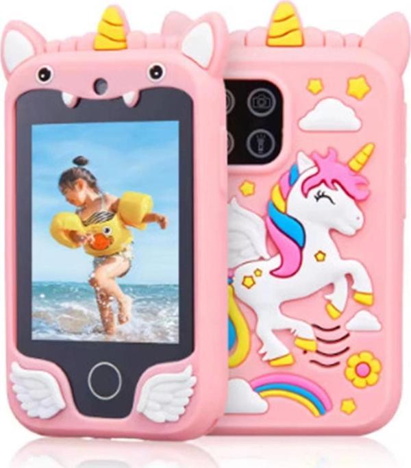 Çocuklar İçin Eğitici Telefon Dokunmatik Ekran Çift Kameralı Fenerli Müzik Çalar Oyun Video Pembe - Image 1