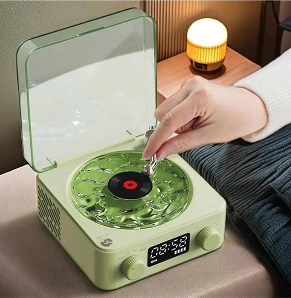 Waves Nostalji Plak Görünümlü Bluetooth Hoparlör 3d Ses Dalgası Retro Müzik Plak Yeşil - Image 1