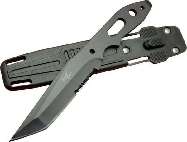 Fox A13 Siyah, Testereli Outdoor Kamp Bıçak 22 Cm - Komple Metal, Kılıflı - Image 1