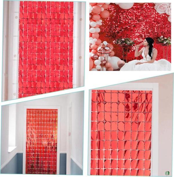 Ekstra Metalize Kırmızı Renk Disko Dikdörtgen Kesim Kapı Perdesi Dekorasyon 1x2 Metre - Image 1