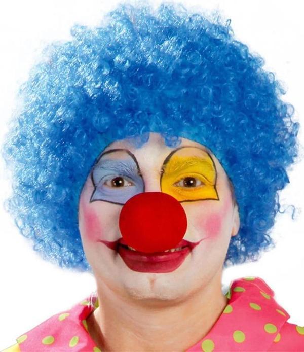 Mavi Renk Kıvırcık Afro Bonus Peruk Takma Saç Ve Kırmızı Burun Seti - Image 1