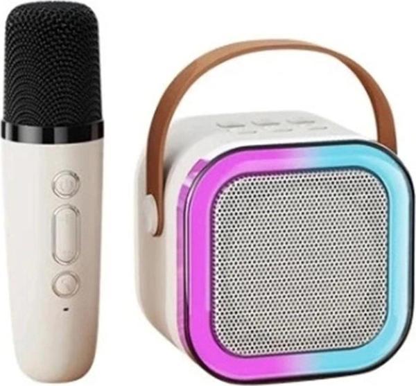 Karaoke Kablosuz Hoparlör Mikrofonlu Rgb Işıklı Bluetooth Speaker Tf Kart/usb Beyaz - Image 1