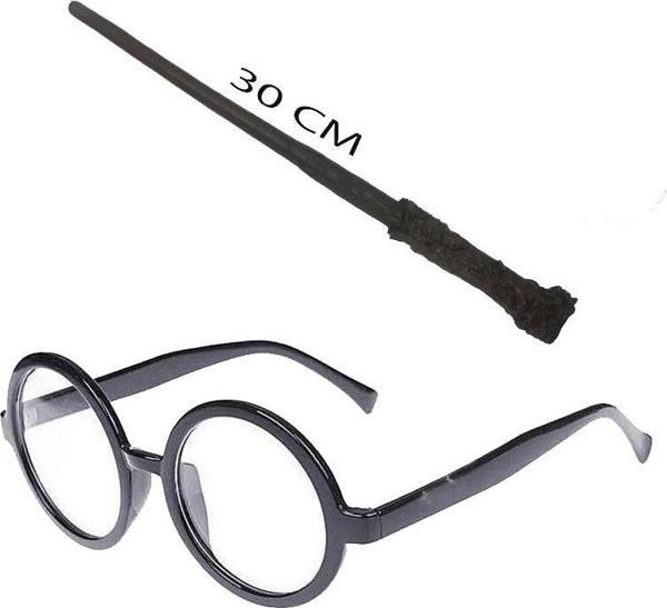 Harry Potter Asası 30 Cm Ve Siyah Çerçeveli Harry Potter Gözlüğü Seti - Image 1